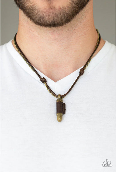 Paparazzi Magic Bullet - Brass - Leather Bullet Pendant - Necklace