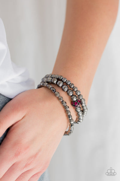 Noticeably Noir Bracelets-Lovelee's Treasures-bracelets,gunmetal,jewelery,pink,pink rhinestone,stretchy band