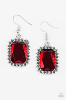 Downtown Dapper - Red Earrings-Lovelee's Treasures-dainty hematite rhinestones,earrings,emerald-style cut,jewelery,red,red gem