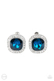 The Fame Game Earrings   732-Lovelee's Treasures-blue,earrings,jewelery,regal blue gem,shimmery silver frame,standard clip-on