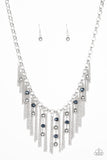 Ever Rebellious       Necklaces     781-Lovelee's Treasures-blue,bold silver chain,jewelery,metallic blue crystal-like beads,necklaces,sassy fringe,silver