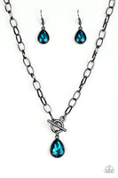 So Sorority   Necklaces   736-Lovelee's Treasures-blue,blue teardrop gem,gunmetal,jewelery,necklaces,toggle closure