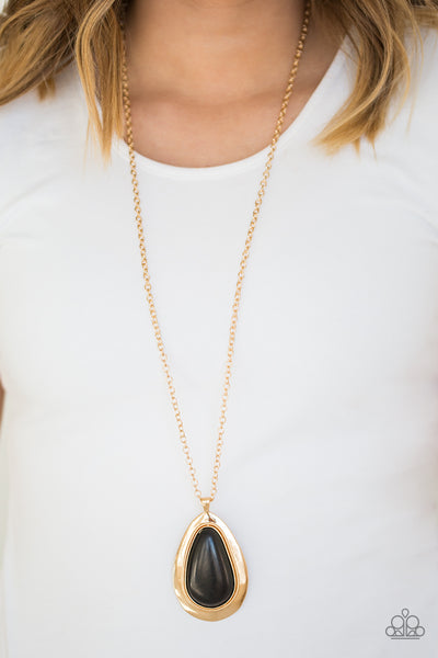 BADLAND To The Bone - Gold     Necklaces-Lovelee's Treasures-black stone teardrop,engthened gold chain,gold,jewelry,necklaces