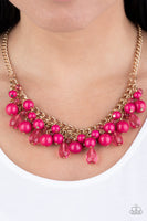 Tour de Trendsetter    Necklaces-Lovelee's Treasures-Crystal-like teardrops,glassy and polished,gold,interlocking gold chains,jewelery,necklaces,pink