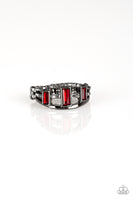 Noble Nova   Rings-Lovelee's Treasures-glittery hematite rhinestones,gunmetal,jewelery,red,red emerald-cut,rhinestones,rings