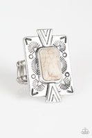 So Smithsonian  Rings-Lovelee's Treasures-Chiseled i,jewelery,radiating,rings,silver,stretchy band,tranquil rectangle,tribal inspired patterns,white