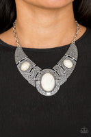 Leave Your LANDMARK Necklaces      107-Lovelee's Treasures-artisan flair,dramatic centerpiece,fierce look,jewelery,necklaces,Refreshing white stones,silver,white