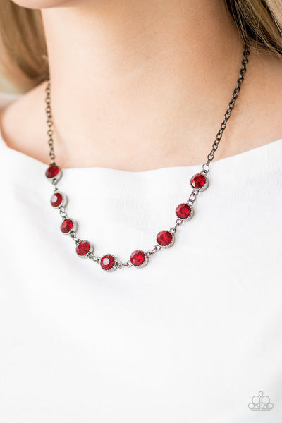 Starlit Socials         Necklaces          772-Lovelee's Treasures-gunmetal,jewelery,necklaces,red,red rhinestones
