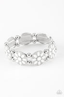 Dancing Dahlias Bracelets-Lovelee's Treasures-bracelets,floral,jewelery,silver,stretchy band,white