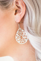 Paparazzi ~ Casually Coachella    Earrings-Lovelee's Treasures-earrings,jewelery,silver,silver teardrop,standard fishhook fitting,white,white beads