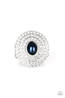 Royal Ranking - Blue  Rings New Arrivals-Lovelee's Treasures-blue,jewelry,new arrivals 5/11/21,pearly blue bead,rings,stretchy band,white rhinestones