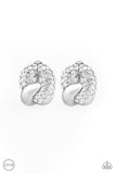 Definitely Date Night - White Earrings-Lovelee's Treasures-clip-on,earrings,jewelry,silver,white rhinestone