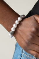 Cake Walk Bracelets      768-Lovelee's Treasures-bracelets,jewelery,silver,silver pearls,stretchy band,white