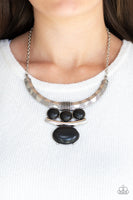 Commander In CHIEFETTE Necklaces-Lovelee's Treasures-adjustable clasp closure,black,black stone accents,dramatic tribal,jewelry,mismatched silver frames,necklaces