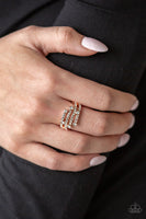 Paparazzi ~ Casino CACHE Rings-Lovelee's Treasures-dainty stretchy band,dainty white rhinestones,flexible fit,jewelry,refined band,rings,rose gold,rose gold bars