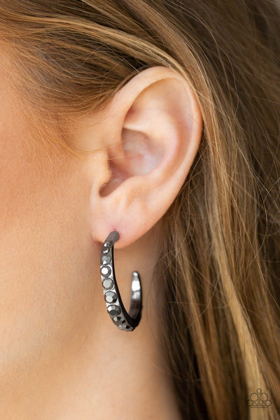 Welcome To Glam Town Earrings-Lovelee's Treasures-earrings,glassy hematite rhinestones,gunmetal,hoop,jewelery
