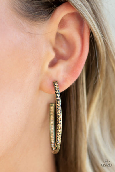 Globetrotting Glitter - Brass  Earrings-Lovelee's Treasures-brass,earrings,golden topaz rhinestones,hoop,jewelry,standard post fitting