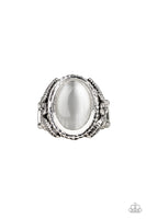 Deep Freeze    Rings-Lovelee's Treasures-cat's eye stone,jewelery,rings,silver,studded filigree,white