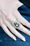 Hollywood Heiress Rings-Lovelee's Treasures-glassy white rhinestones,jewelery,rings,stretchy band,teardrop smoky gem