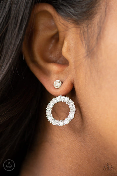 Diamond Halo - White Earrings New Arrivals-Lovelee's Treasures-earrings,jewelry,new arrivals 4/27/21,solitaire white rhinestone,white