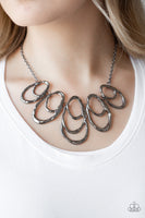Terra Storm - Black Necklaces-Lovelee's Treasures-asymmetrical teardrops,black,gunmetal,hammered,jewelry,necklaces