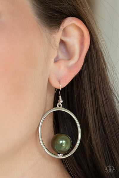 Solitaire REFINEMENT     Earrings-Lovelee's Treasures-earrings,green,hoop,jewelery,oversized green pearl,silver
