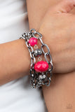 Mega Malibu     Bracelets-Lovelee's Treasures-bracelets,floral beads,jewelery,opaque pink beads,pink,silver