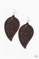 Amazon Zen - Brown Earrings-Lovelee's Treasures-brown,jewelry,standard fishhook fitting,wood,wooden leaf