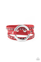 Studded Statement-Maker  Bracelets-Lovelee's Treasures-bracelets,jewelery,leather band,red,silver,silver studs