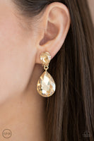 Paparazzi ~ Aim For The MEGASTARS - Gold Earrings-Lovelee's Treasures-clip-on,earrings,gold,golden rhinestone,jewelery