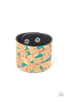 Cork Congo  Bracelet-Lovelee's Treasures-adjustable snap closure,blue,bracelets,cork,jewelery,leather band