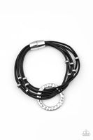 Magnetic Muse  Bracelets-Lovelee's Treasures-black,bracelets,hammered silver hoop,jewelery,magnetic clasp,Shiny black cords