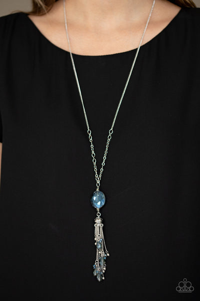 Fringe Flavor - Blue Necklaces-Lovelee's Treasures-blue,blue gem,hematite,iridescent,iridescent beads,jewelery,necklaces,silver,tassel