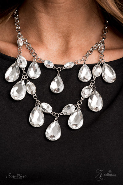 The Sarah  Zi Collection-Lovelee's Treasures-chunky silver chain links,jewelery,two blinding rows,white oval rhinestones,white teardrop gems,ZI Collection