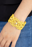 Vintage Romance Bracelets-Lovelee's Treasures-bracelets,elegant shimmer,glassy white rhinestones,jewelry,lacy metallic frames,stretchy bands,sunny yellow finish,yellow