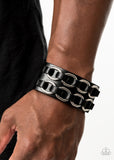 Throttle It Out Bracelets Men-Lovelee's Treasures-black,bracelets,jewelery,leather band,men,mens,silver,urban