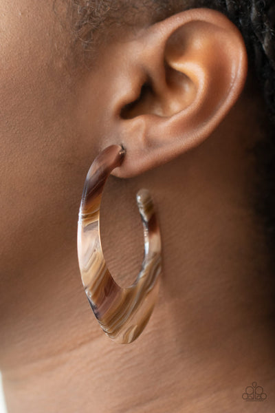 Retro Renaissance Earrings-Lovelee's Treasures-acrylic,asymmetrical hoop,brown,earrings,jewelery,retro look