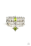 Triple Throne Twinkle Rings-Lovelee's Treasures-green gem,green teardrop rhinestone,jewelery,rings,silver,white rhinestone
