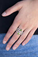 Triple Throne Twinkle Rings-Lovelee's Treasures-green gem,green teardrop rhinestone,jewelery,rings,silver,white rhinestone