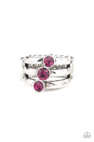 Triple The Twinkle - Pink-Lovelee's Treasures-jewelery,pink,pink rhinestones,rings,silver,stretchy band