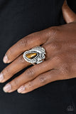 Palm Princess     Rings-Lovelee's Treasures-jewelery,rings,silver feather,stretchy band,Tiger's Eye,Tiger's Eye stone