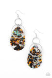 Two Tickets To Paradise Earrings-Lovelee's Treasures-colorful lure,dainty silver ring,earrings,iridescent faux marble finish,jewelry,multi,shiny silver hoop,standard fishhook fitting,teardrop acrylic frame