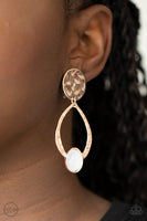 Opal Obsession  Earrings  768-Lovelee's Treasures-clip-on,earrings,hammered rose gold,jewelery,rose gold,white cat's eye stone