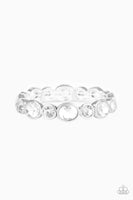 Still GLOWING Strong Bracelets-Lovelee's Treasures-bracelets,jewelery,silver,sleek silver frames,stretchy band,white,white rhinestones