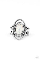 Peacefully Pristine     Rings-Lovelee's Treasures-jewelery,opalescent bead,rings,silver,stretchy band,white