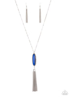 Stay Cool   Necklaces      738-Lovelee's Treasures-blue,blue beaded pendant,jewelery,necklaces,shimmery silver tassel,silver