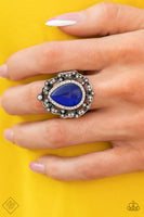 Iridescently Icy    Ring  777-Lovelee's Treasures-blue,blue cat's eye,jewelery,rings,silver,stretchy band,white rhinestones