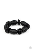 Paparazzi ~ Caribbean Castaway - Black Bracelets-Lovelee's Treasures-black,black wooden beads,bracelets,distressed black,jewelery,paparazzi,stretchy band,wooden discs