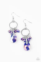 Unapologetic Glow     Earrings-Lovelee's Treasures-blue,crystal-like beads,earrings,gold,iridescent,jewelery,standard fishhook fitting,teardrop