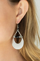 Mystical Moonbeams Earrings-Lovelee's Treasures-earrings,gray stone beaded,jewelry,mystical display,silver,silver crescent frame,Silver stone beaded,standard fishhook fitting